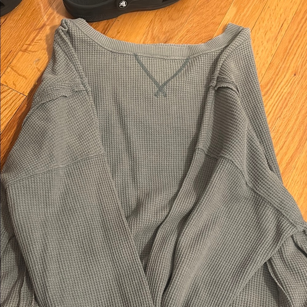 Gray Waffle Knit Long Sleeve Top